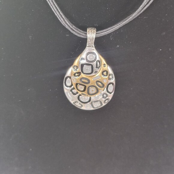 Chicos Leopard Teardrop Pendant Necklace With Black Cord & Adjustable Chain - Picture 2 of 4